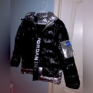 Silver and Black Shiny Puffer Jacket